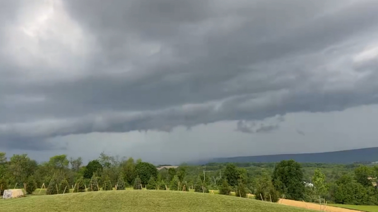 Video thumbnail for Shelf cloud moves across landscape during storm in New Tripoli, Pennsylvania, USA