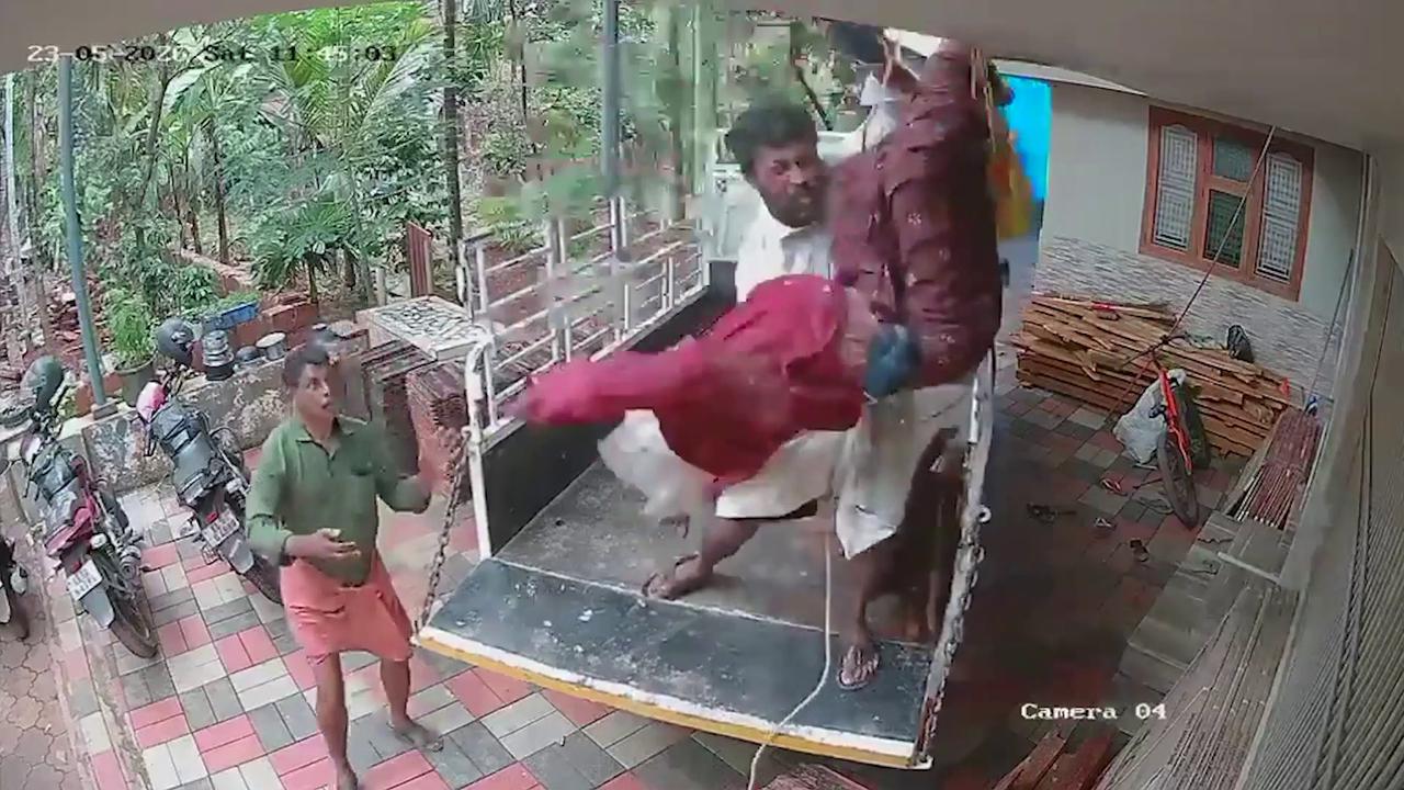 Video thumbnail for India: Quick-thinking neighbor prevents tragedy, after construction worker falls from two-story rooftop.