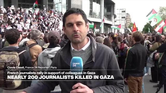 'Video thumbnail for French journalists stage ‘die-in’ solidarity rally for colleagues killed in Gaza'