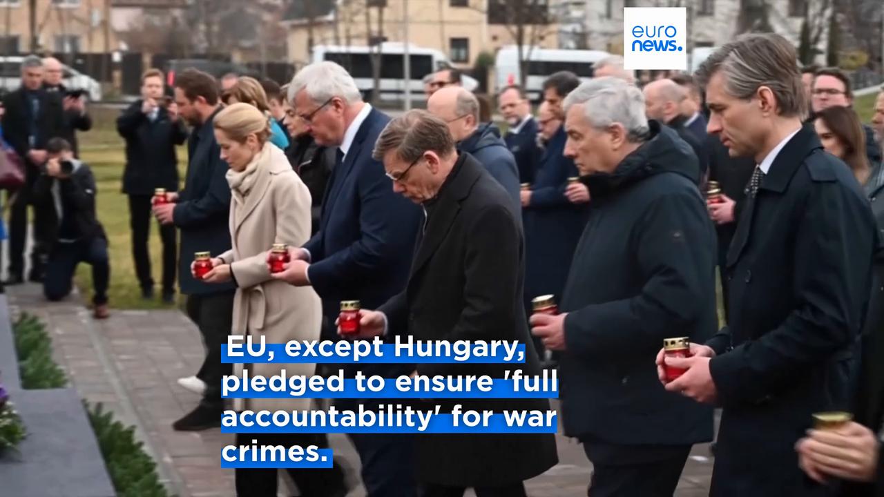 Video thumbnail for EU countries, except Hungary, vow 'full accountability' for war crimes in Ukraine