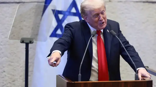 'Video thumbnail for Mixed reactions to Trump’s Knesset address in Tel Aviv’s Hostages Square'
