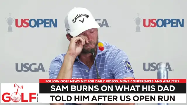 Video thumbnail for Emotional Sam Burns shares what his dad told him after 2026 US Open