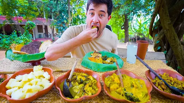 Video thumbnail for Sri Lankan Village Food  FISHERMAN LOTUS LEAF LUNCH + Unique Roti in Sri Lanka!