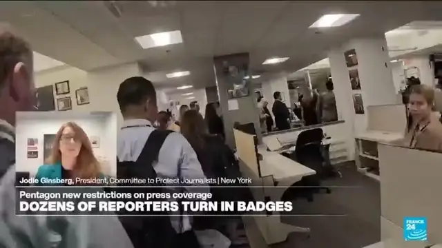 'Video thumbnail for Journalists turn in access badges, exit Pentagon rather than agree to new reporting rules'