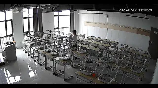 Video thumbnail for China: Chinese girl’s classroom cleanup ended in spectacular chair chain reaction.