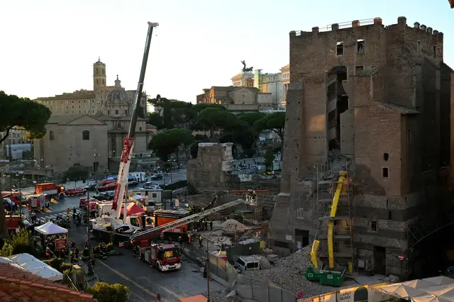 'Video thumbnail for Worker trapped after medieval Rome tower partially collapses'
