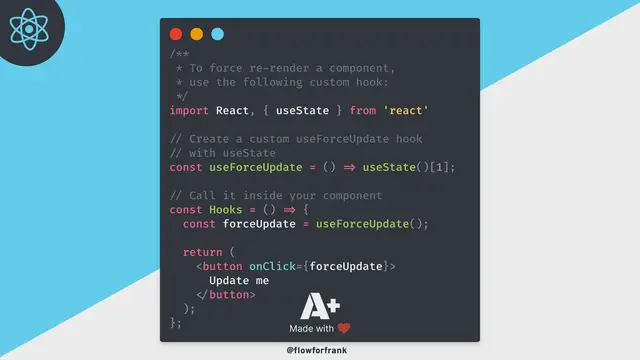 'Video thumbnail for How to Force Rerender With Hooks in React'
