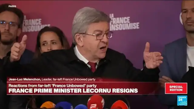 'Video thumbnail for France: Opposition leader Melenchon reacts to PM Lecornu's resignation'