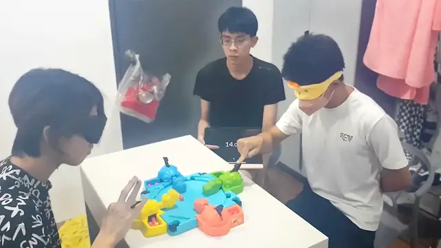 Video thumbnail for Fastest time to clear a game of Hungry Hungry Hippos blindfolded (team of two) - 15.57 seconds by Lim Kai Yi and Tey E Fund