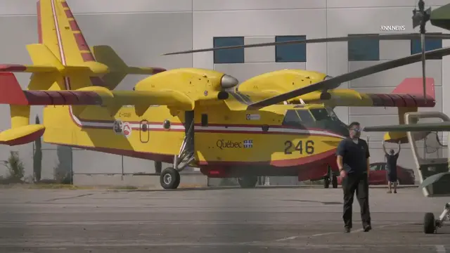 Video thumbnail for US, Los Angeles: Van Nuys Canadian Super Scoopers Arrive To Aid Amid Trade Tensions with USA.