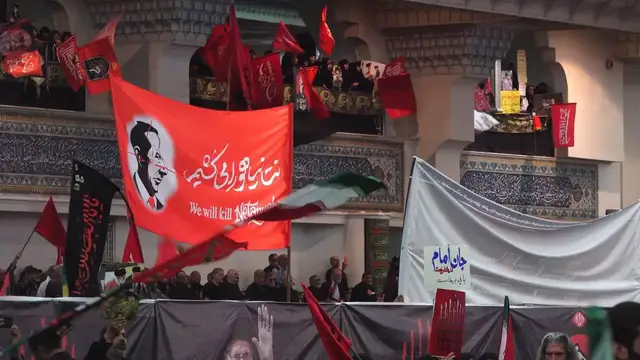 Video thumbnail for Iran: Former Iranian Supreme Leader Ali Khamenei honored at Tehran memorial service.