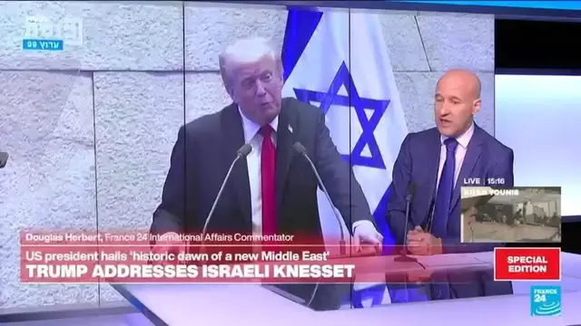 'Video thumbnail for In a ‘wishful thinking’ address, Donald Trump hails ‘historic dawn of a new Middle East’'