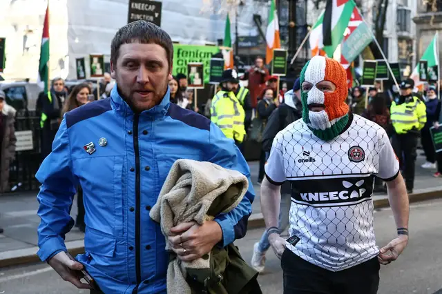 Video thumbnail for Kneecap’s pro-Palestine supporters protest court appeal