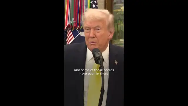 'Video thumbnail for Trump acknowledges challenges of finding Gaza captives’ bodies'