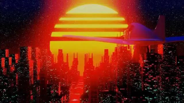 Video thumbnail for Airplane Animation flying over a futuristic