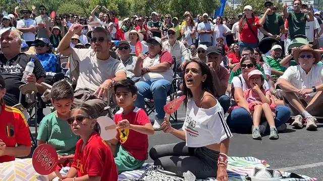 Video thumbnail for US: Iran fans gather at Los Angeles' Original Farmers Market to watch Belgium match.