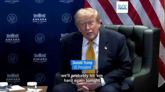 Video thumbnail for 'We're gonna hit 'em hard tonight,' Trump says about further air strikes on Iran