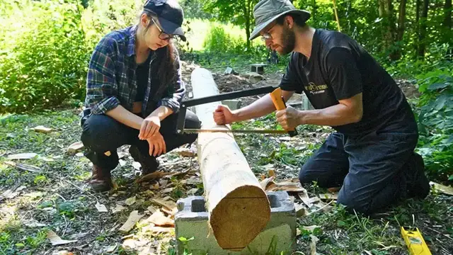 'Video thumbnail for Nick and Maëla: felling cedar, milling lumber & sauna build! homesteading project ep. 1'