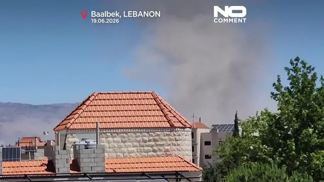 Video thumbnail for Lebanon air raids kill 18 as residents flee southern villages