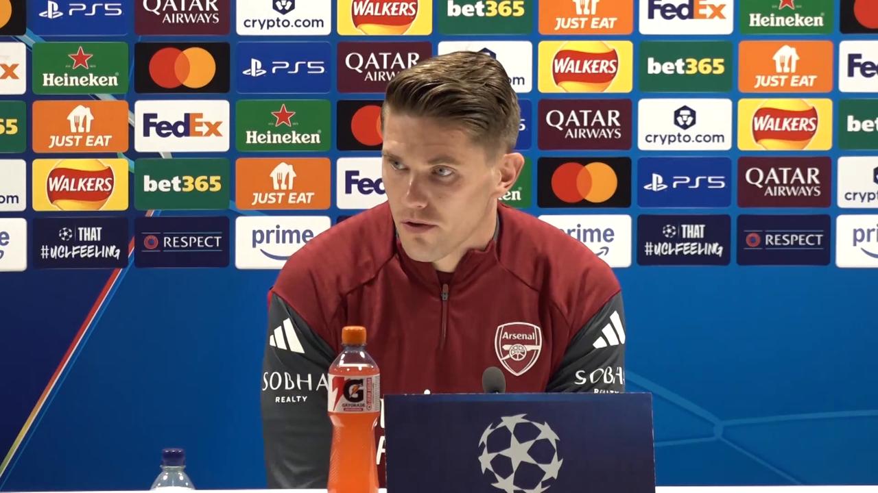 Video thumbnail for Arsenal’s Gyokeres addresses media ahead of UEFA Champions League semifinal.