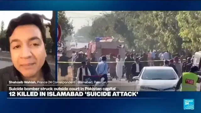 Video thumbnail for Suicide bomber kills at least a dozen people outside court in Pakistan's capital