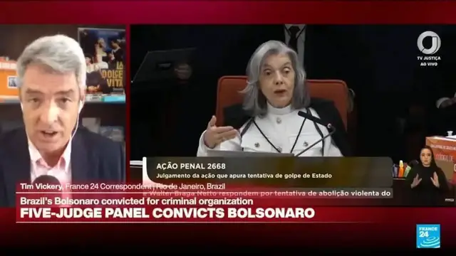 'Video thumbnail for Brazil's Bolsonaro guilty of coup charges, court majority decides in landmark trial'