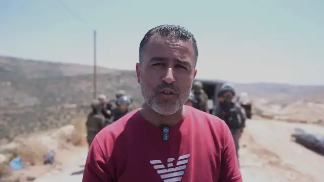 Video thumbnail for Protest in West Bank over illegal settler outpost as Israeli forces intervene and detain protesters.