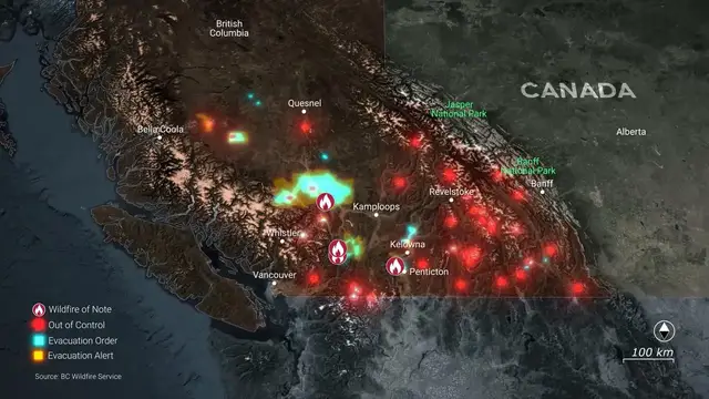Video thumbnail for Canada: MOTION GRAPHICS - More than 20,000 forced to evacuate amid Canada wildfires.