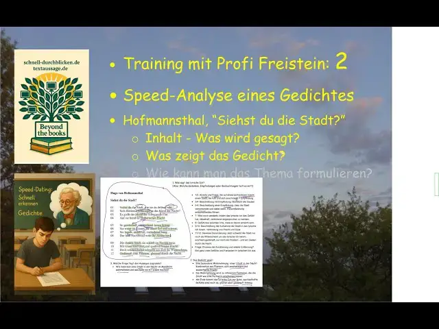 Video thumbnail for Speed... 2: Hofmannsthal, "Siehst du die Stadt? Von Textsignalen zu Inhalt, Aussagen u. Thema