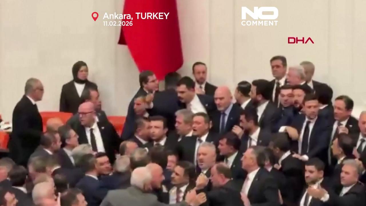 Video thumbnail for Fistfight erupts in Turkish parliament over justice minister appointment