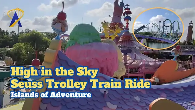 Video thumbnail for High In The Sky Seuss Trolley Train Ride - Islands of Adventure, Universal Orlando Resort
