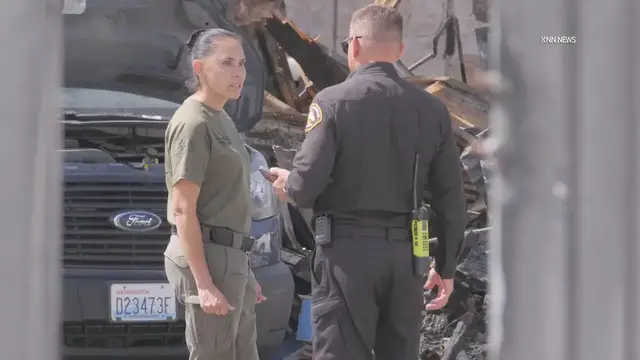 Video thumbnail for US, Los Angeles: Santa Clarita LASD Arson K9 Combing Auto Shop in Old Town Newhall Fire Investigation.