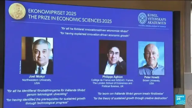 'Video thumbnail for Trio wins economics Nobel for work on tech-driven growth'