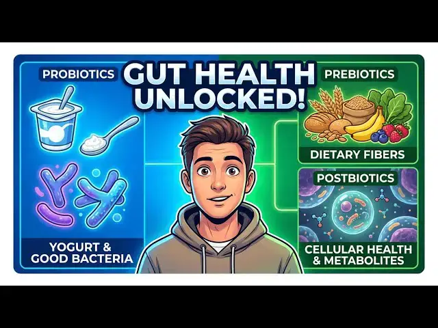 Video thumbnail for Probiotics vs. Prebiotics vs. Postbiotics: The Complete Gut Health Triad You Need To Know!