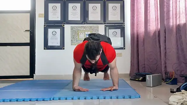 'Video thumbnail for Most back of hand push ups with a 40lb pack in one minute - 78 by Mohammad Abdul Kader Feido'