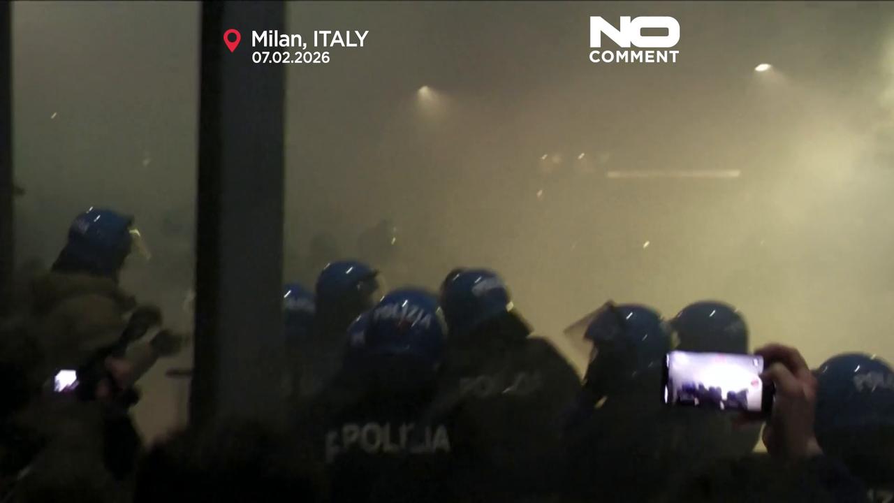 Video thumbnail for Italian police fire tear gas as protesters clash near Winter Olympics venue