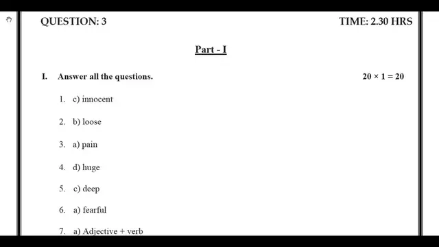Video thumbnail for 12th English Quarterly Exam 2019-20 Answer Keys For Model Question Paper-3 | Ramnad District