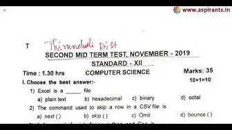 Video thumbnail for 12th Computer Science 2nd MidTerm Question Paper 2019-20 | Tirunelveli District | English Medium