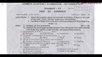 Video thumbnail for 12th Commerce Quarterly Exam Question Paper 2019-20 | English Medium | Team Aspirants