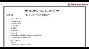 Video thumbnail for 11th English Half Yearly 2019-20 Model Question Paper-1 & Answer Keys |   Ramanathapuram District