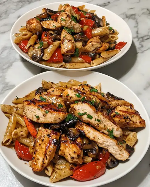 Video thumbnail for Balsamic Roasted Veggie Pasta with Grilled Chicken