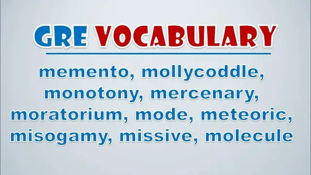 Video thumbnail for GRE Vocabulary: Memento, Mollycoddle, Monotony, Mercenary, Moratorium, Mode, Meteoric, Misogamy