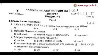 Video thumbnail for 10th Maths 2nd MidTerm Question Paper 2019-20 | Thoothukudi District | English Medium