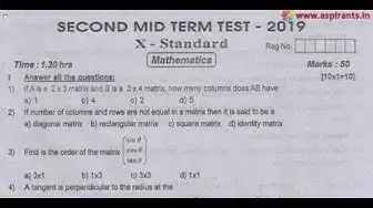 Video thumbnail for 10th Maths 2nd MidTerm Question Paper 2019-20 | Theni District | English Medium