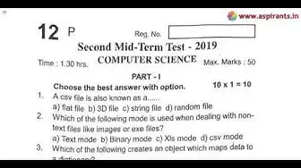 Video thumbnail for 12th Computer Science 2nd MidTerm Question Paper 2019-20 | Tiruppur District | English Medium