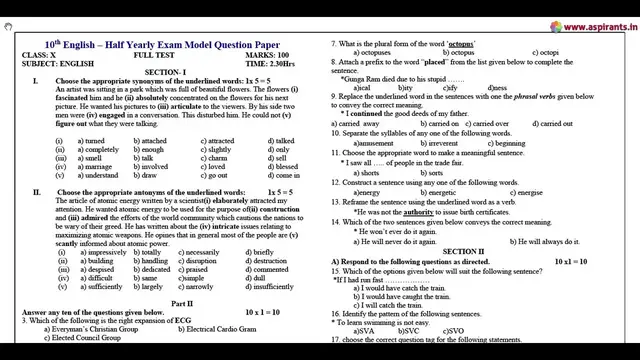 Video thumbnail for 10th English Half Yearly Model Question Paper 2019-20 | Team Aspirants