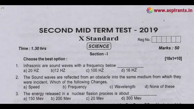 Video thumbnail for 10th Science 2nd MidTerm Question Paper 2019-20 | Theni District | English Medium