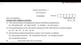 Video thumbnail for 11th Economics Quarterly Exam 2018-19 Model Question Paper 1 | Tirupur District | English Medium
