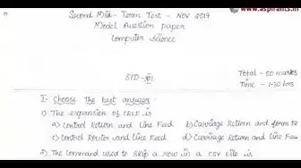 Video thumbnail for 12th Computer Science 2nd MidTerm 2019-20 Model Question Paper-1 | English Medium