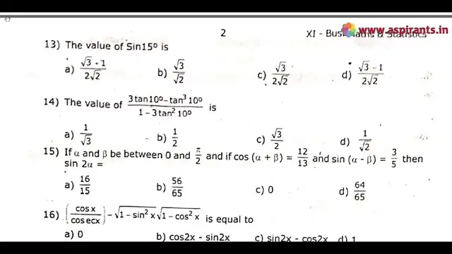 Video thumbnail for 11th Business Maths Quarterly Exam Question Paper 2019-20 | English Medium | Team Aspirants